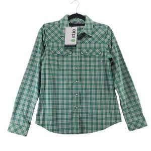 Stio Green and White Plaid Button-Down Shirt
